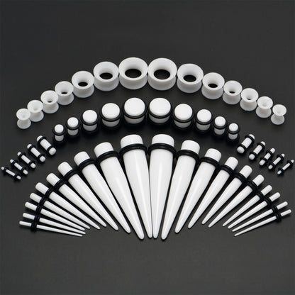 14G to 1/2 White Acrylic 54 Piece Ear Stretching Kit with Jojoba Oil