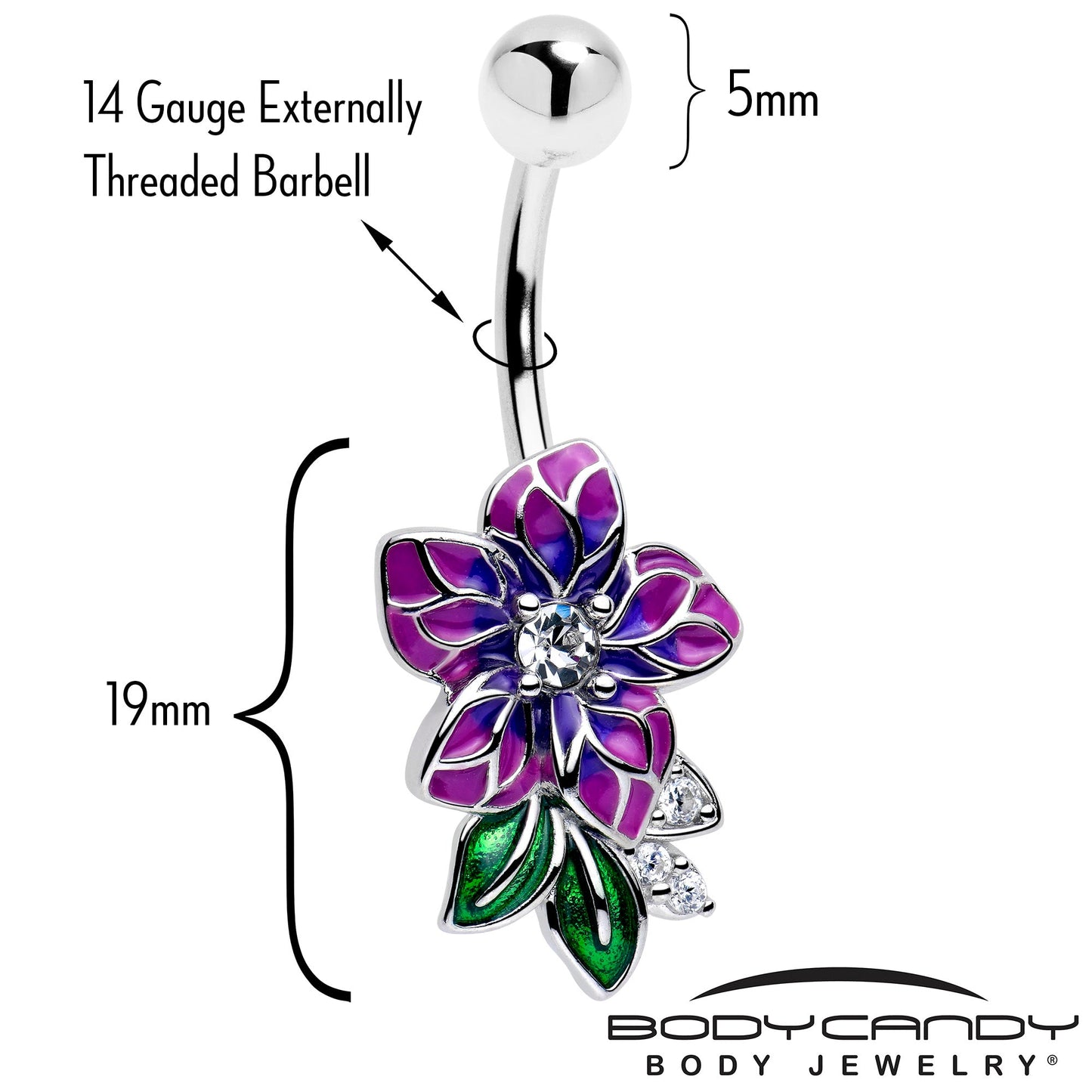 Clear CZ Gem Flower Purple Belly Ring