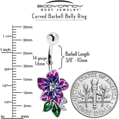 Clear CZ Gem Flower Purple Belly Ring