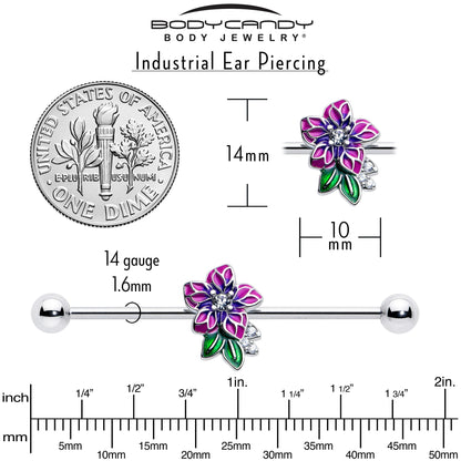 14G Clear CZ Gem Flower Purple Industrial Barbell 38mm