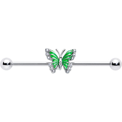 14G Clear CZ Gem Butterfly Green Industrial Barbell 38mm