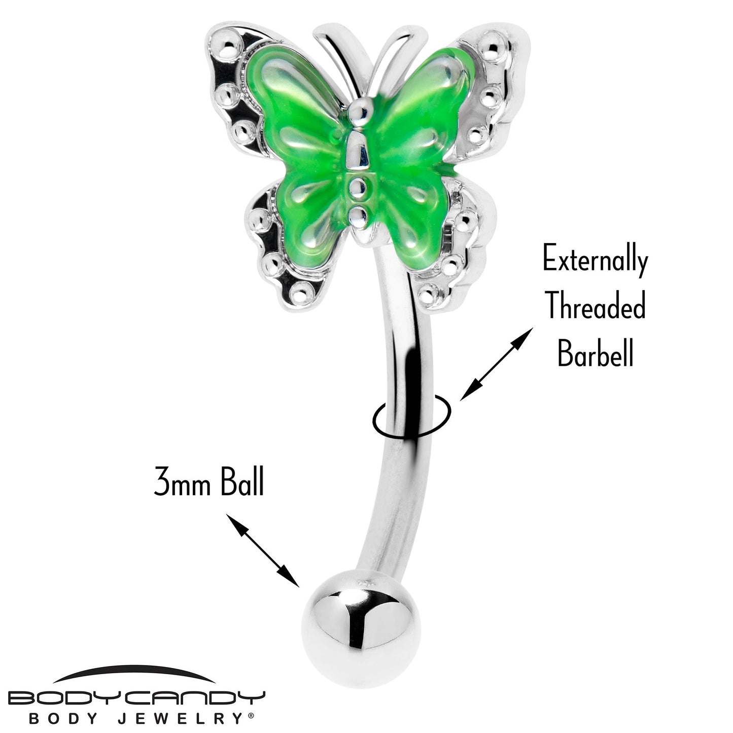 16G 5/16 Butterfly Green Splash Curved Eyebrow Ring