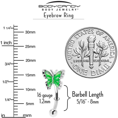 16G 5/16 Butterfly Green Splash Curved Eyebrow Ring