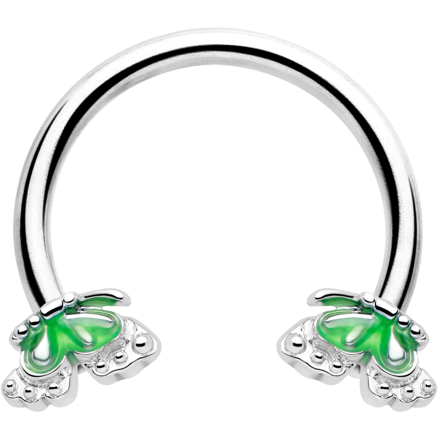 16G 3/8 Butterfly Green Splash Horseshoe Circular Barbell
