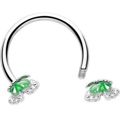 16G 3/8 Butterfly Green Splash Horseshoe Circular Barbell