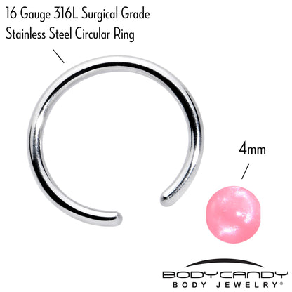 16G 3/8 Simple Opaque Pink Ball BCR Captive Bead Ring