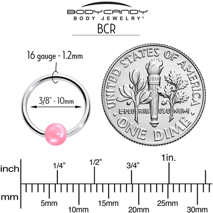 16G 3/8 Simple Opaque Pink Ball BCR Captive Bead Ring