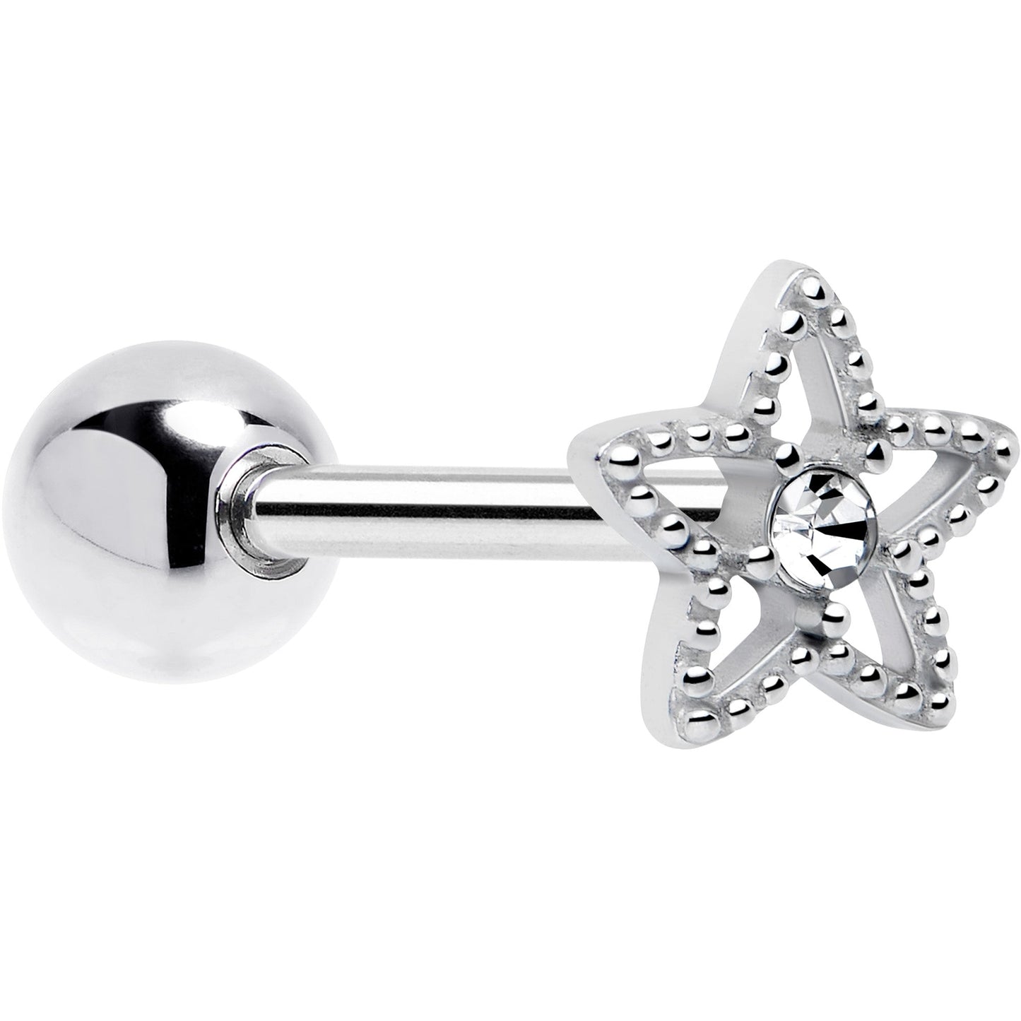 Clear Gem Star Texture Barbell Tongue Ring