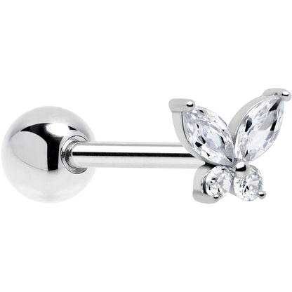 Clear CZ Gem Open Wing Butterfly Barbell Tongue Ring