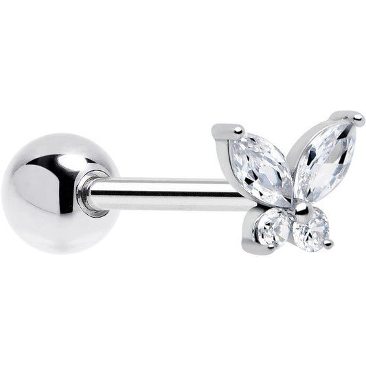 Clear CZ Gem Open Wing Butterfly Barbell Tongue Ring