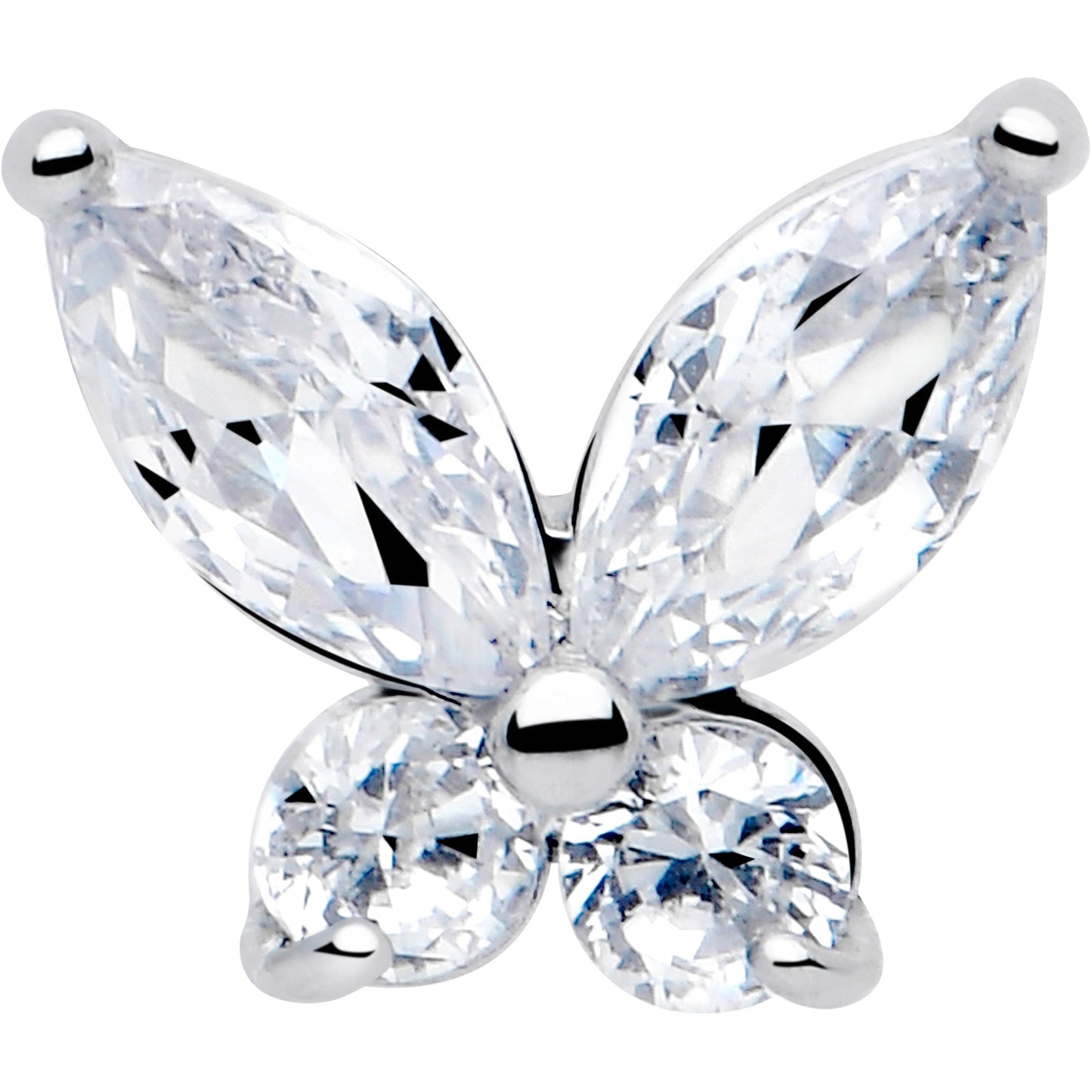 Clear CZ Gem Open Wing Butterfly Barbell Tongue Ring