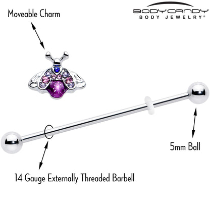14G Pink Blue Gem Beautiful Insect Industrial Barbell 38mm