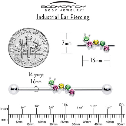 14G Green Pink Gem Caterpillar Industrial Barbell 38mm