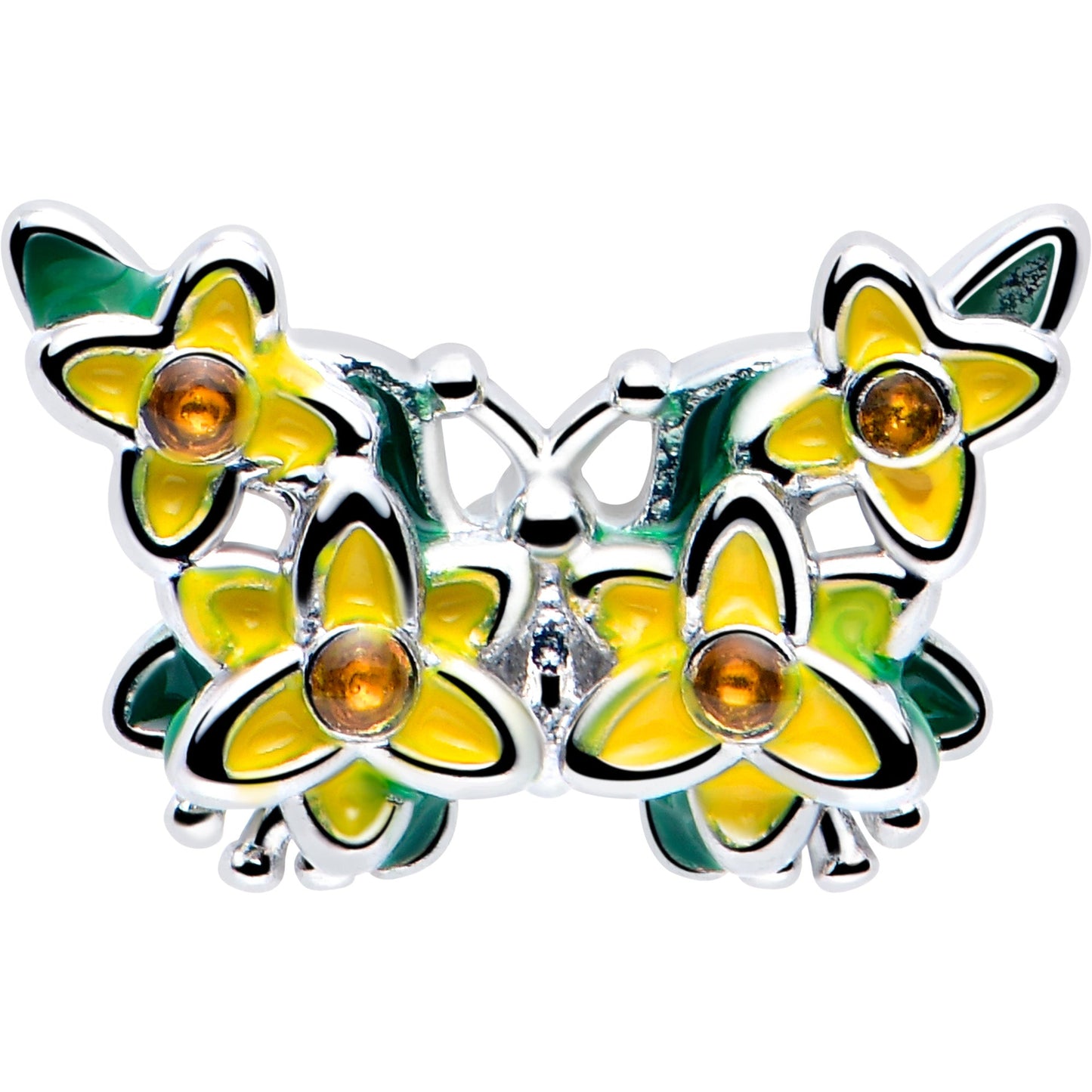 20G 7mm Yellow CZ Gem Blooming Butterfly L Shape Nose Ring