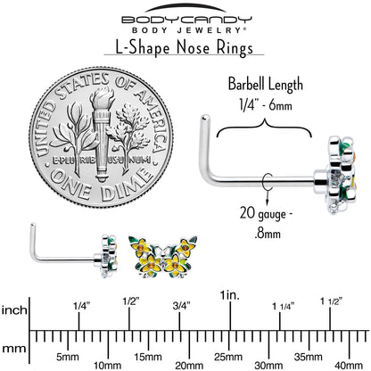 20G 7mm Yellow CZ Gem Blooming Butterfly L Shape Nose Ring