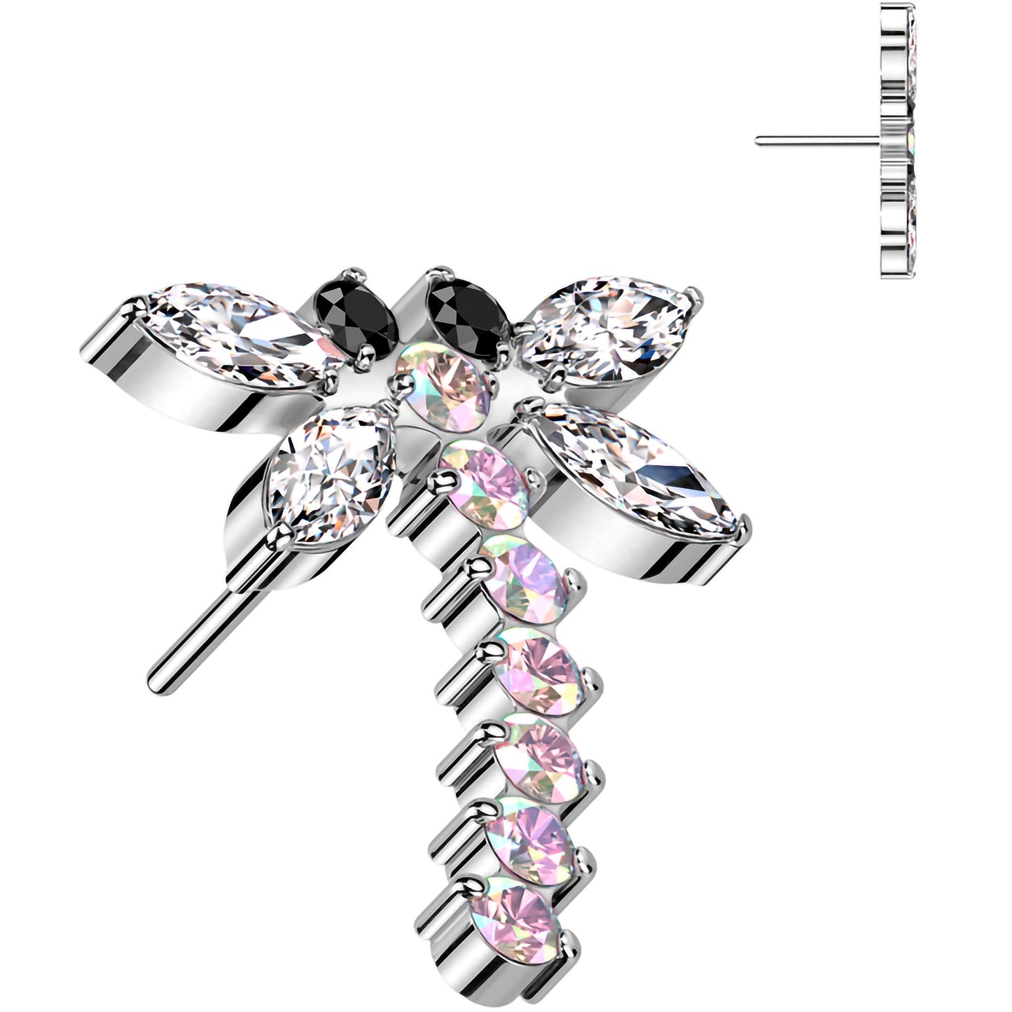 Aurora CZ Gem ASTM F-136 Dragon Flat Back Earring Push In Top