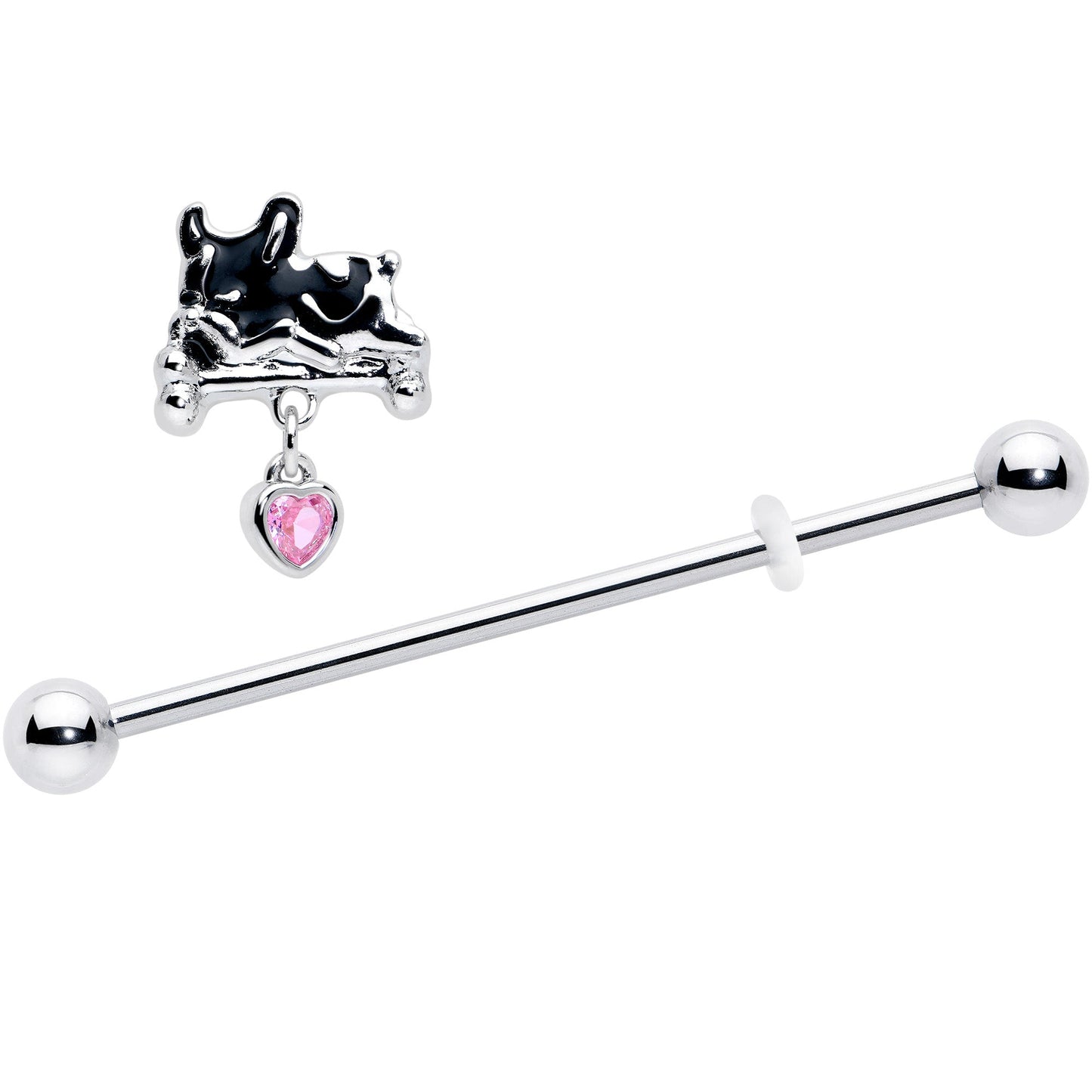 14G Pink Gem Sleepy French Bulldog Dangle Industrial Barbell 38mm