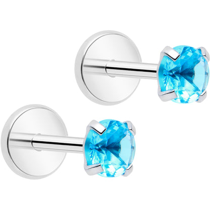 3mm CZ Gem Round Flat Back Stud Earrings - 1 Pair