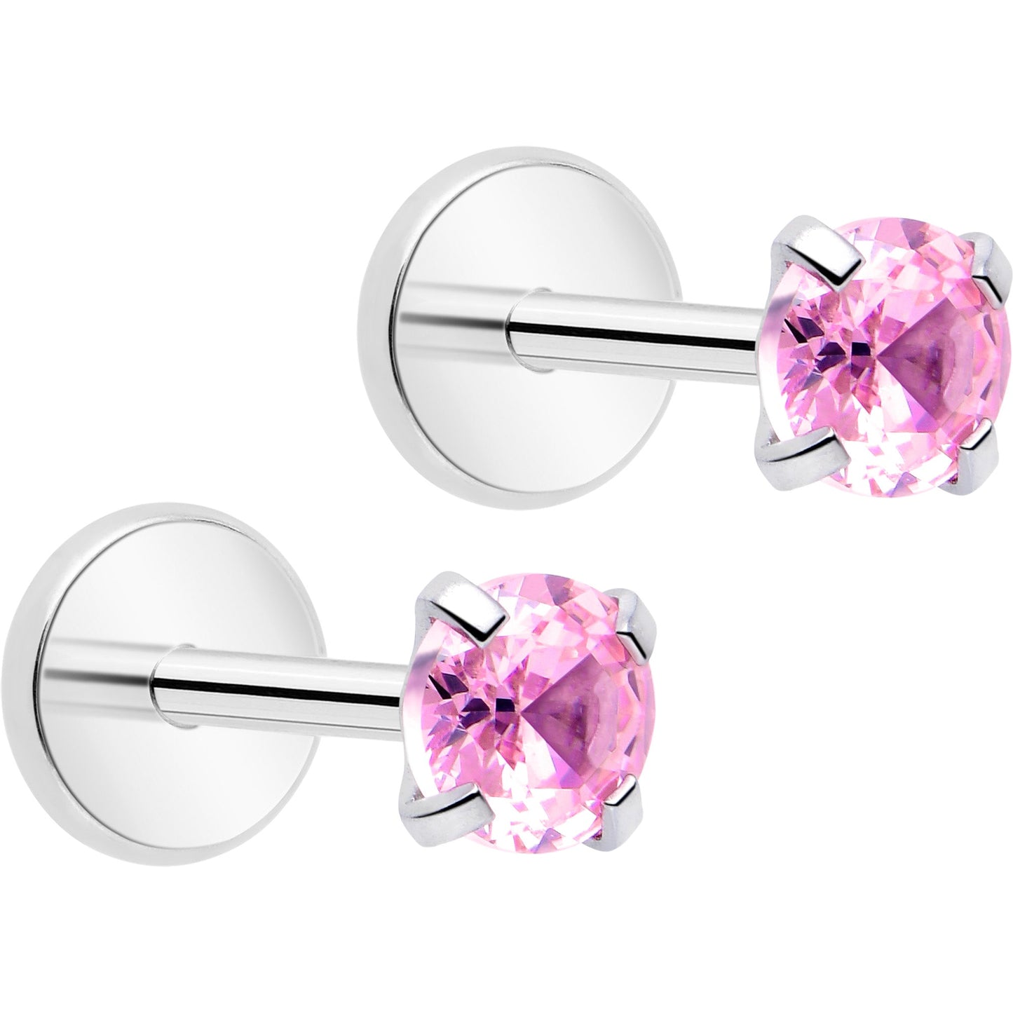 3mm CZ Gem Round Flat Back Stud Earrings - 1 Pair