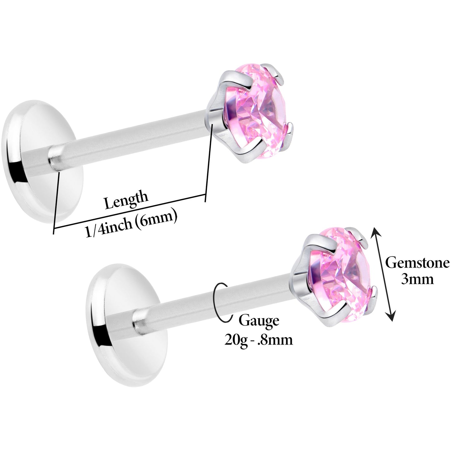 3mm CZ Gem Round Flat Back Stud Earrings - 1 Pair