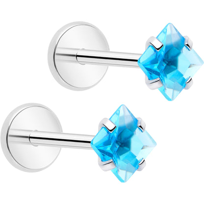 3mm CZ Gem Square Flat Back Stud Earrings - 1 Pair