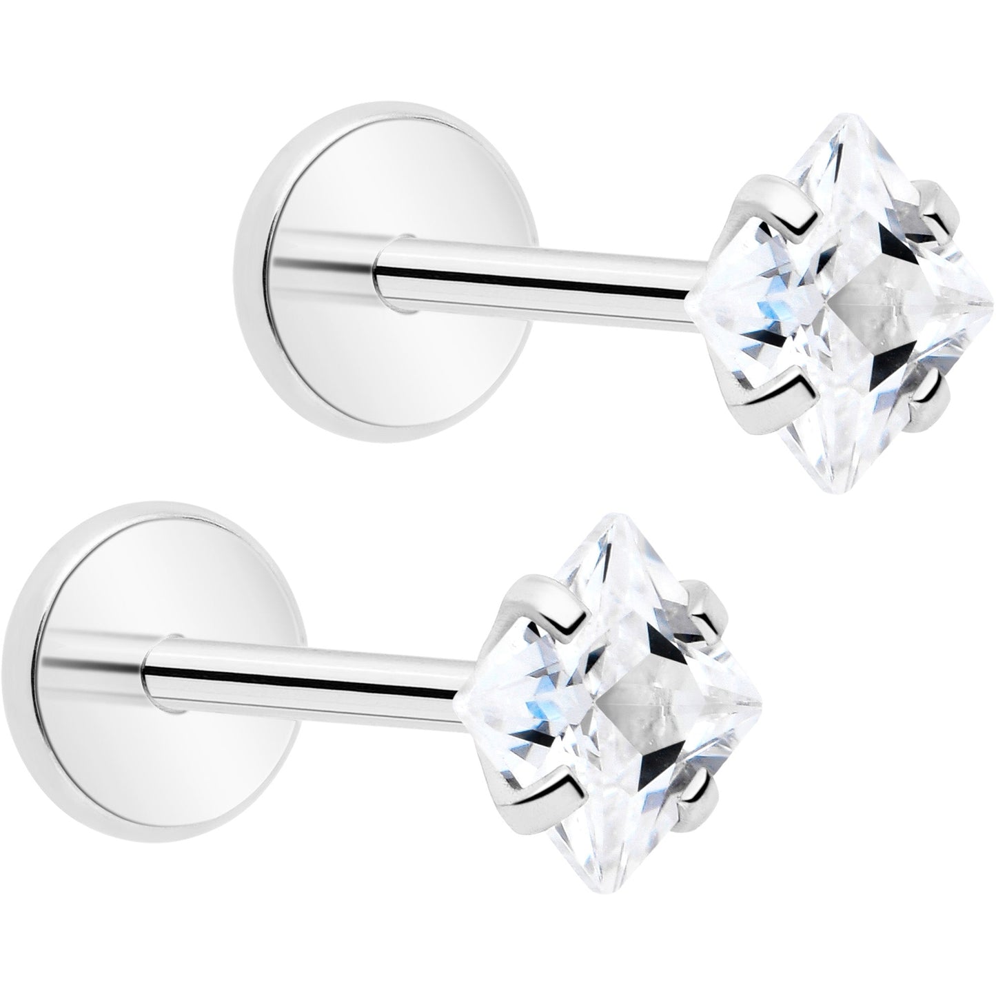 3mm CZ Gem Square Flat Back Stud Earrings - 1 Pair