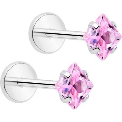 3mm CZ Gem Square Flat Back Stud Earrings - 1 Pair
