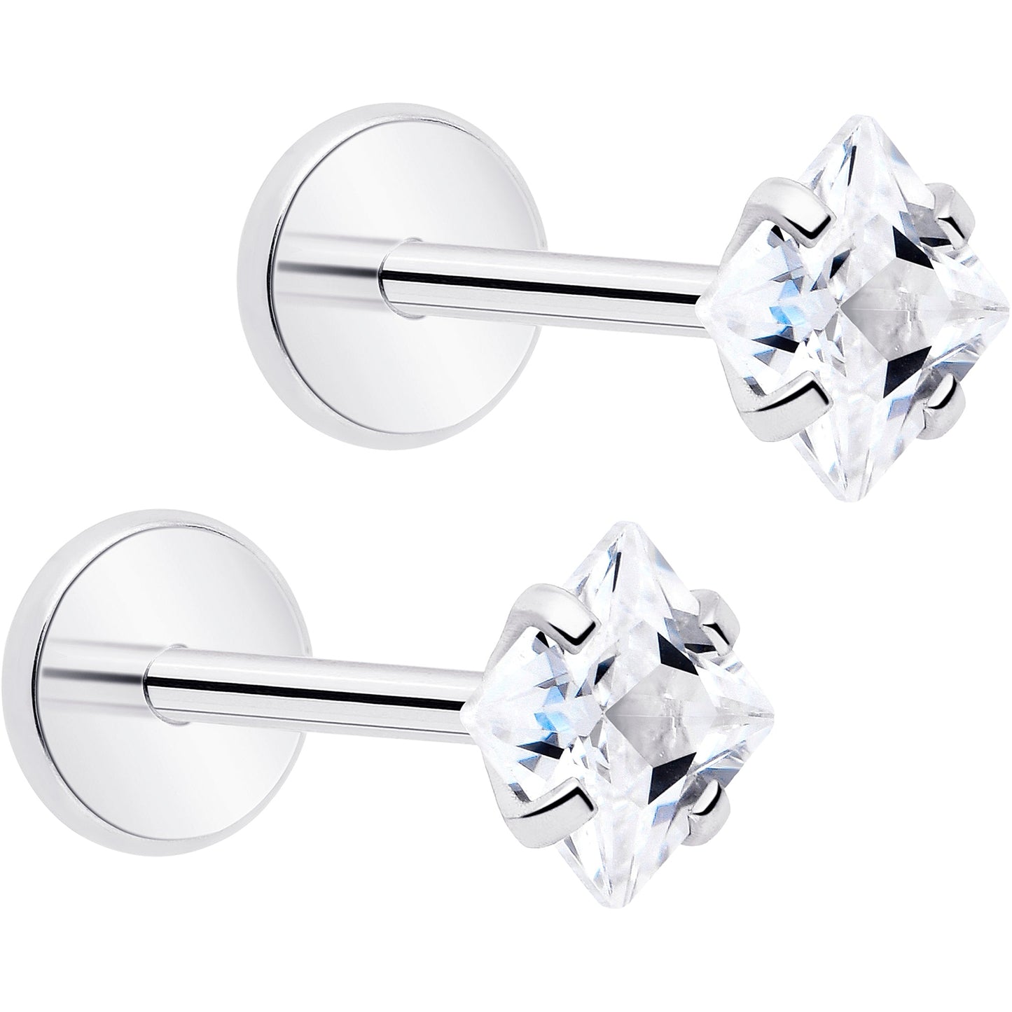 3mm CZ Gem Square Flat Back Stud Earrings - 1 Pair