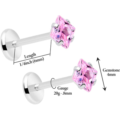 3mm CZ Gem Square Flat Back Stud Earrings - 1 Pair