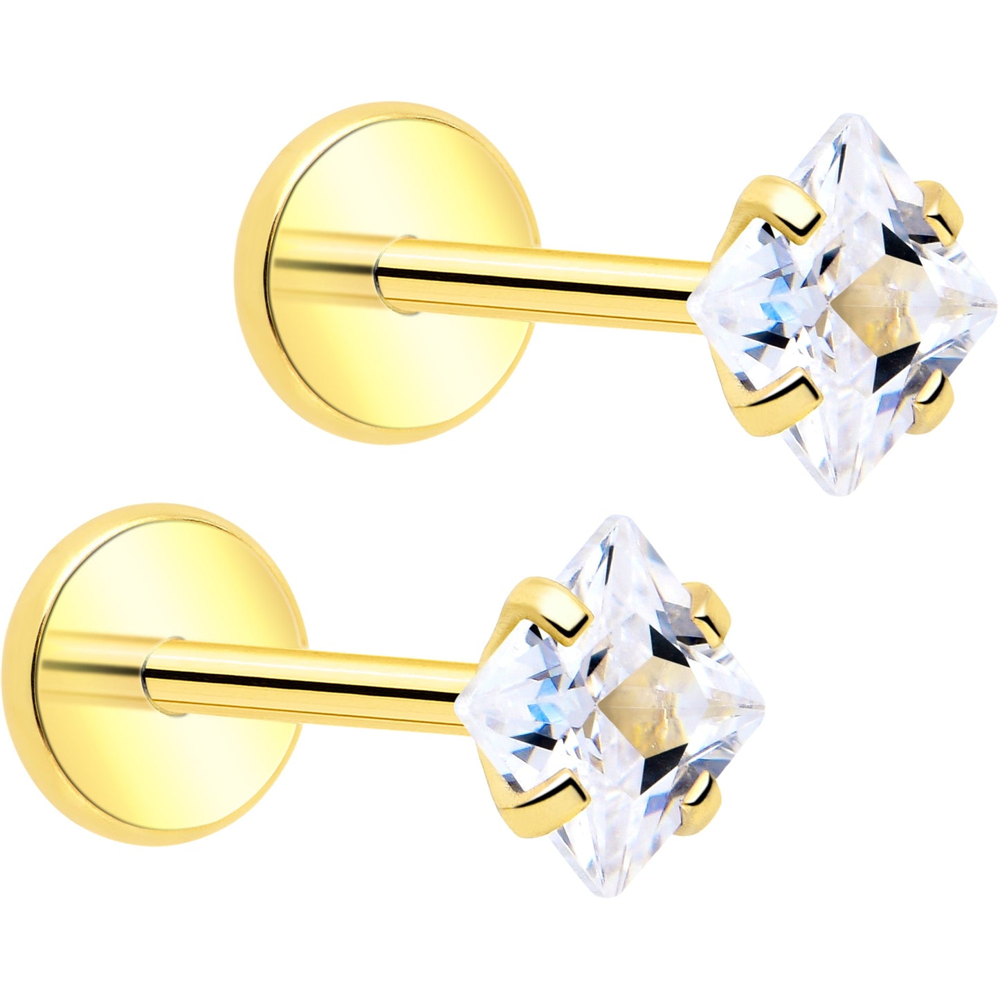 3mm CZ Gem Square Flat Back Stud Earrings - 1 Pair