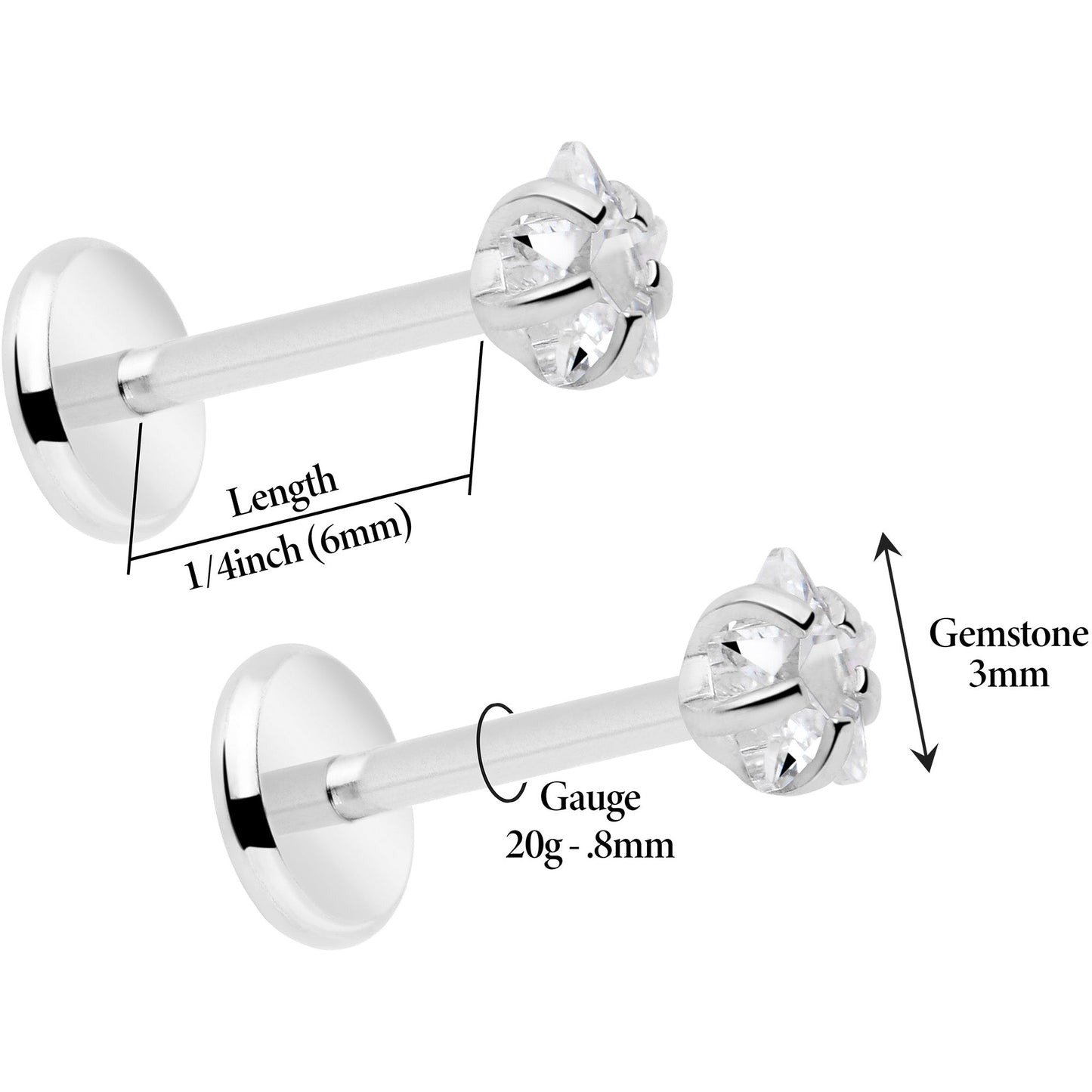 3mm CZ Star Flat Back Stud Earrings - 1 Pair