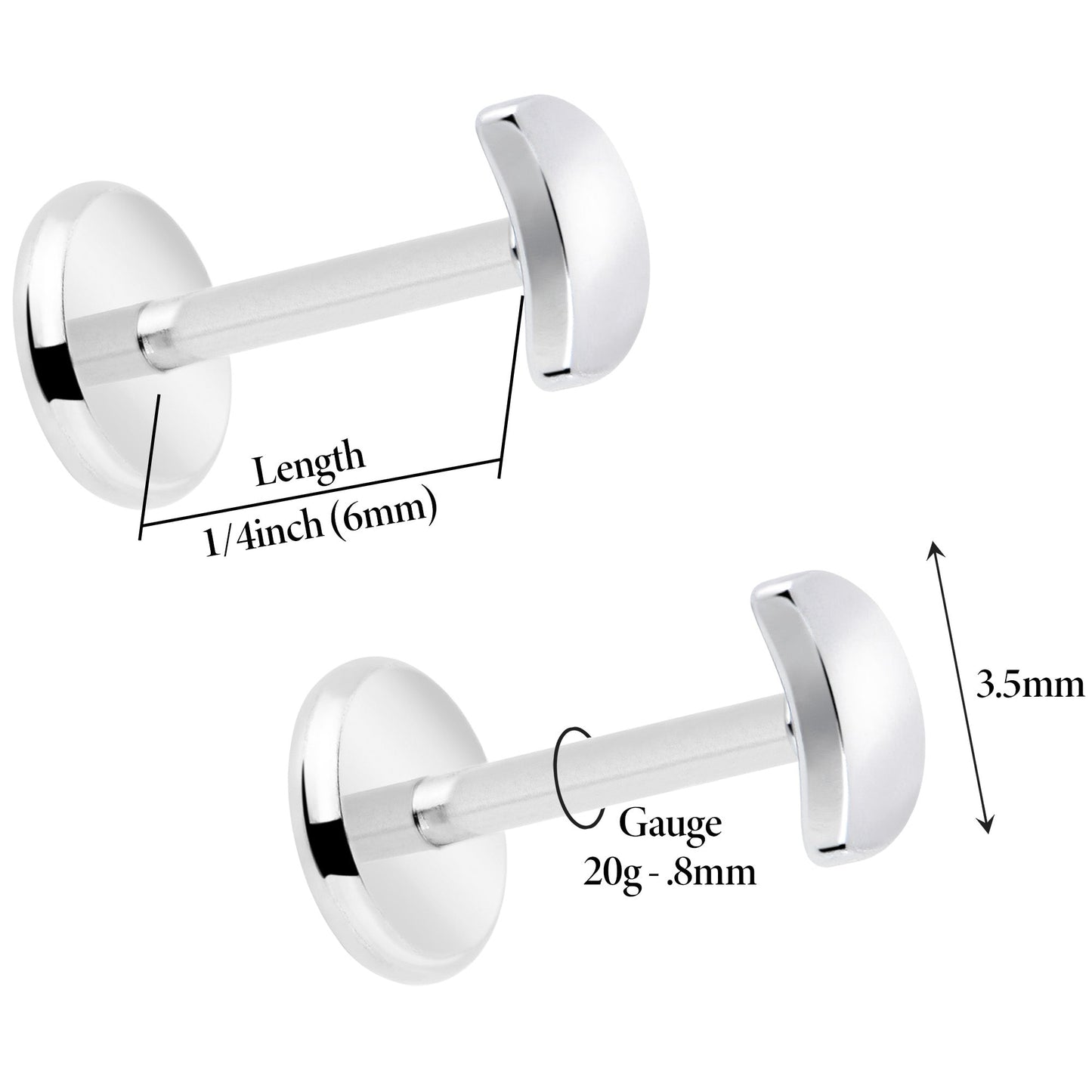 4mm Crescent Moon Flat Back Stud Earrings - 1 Pair