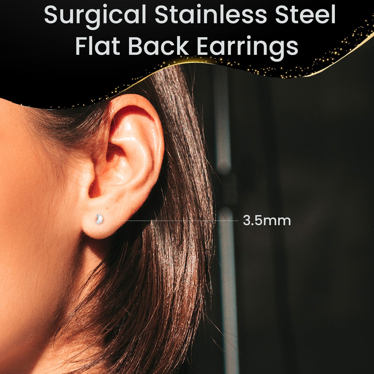 4mm Crescent Moon Flat Back Stud Earrings - 1 Pair