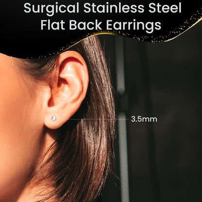 4mm Crescent Moon Flat Back Stud Earrings - 1 Pair