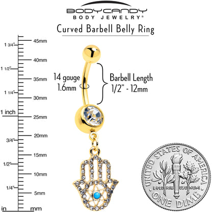 Clear CZ Gem Gold Tone Anodized Hamsa Hand Star Dangle Belly Ring
