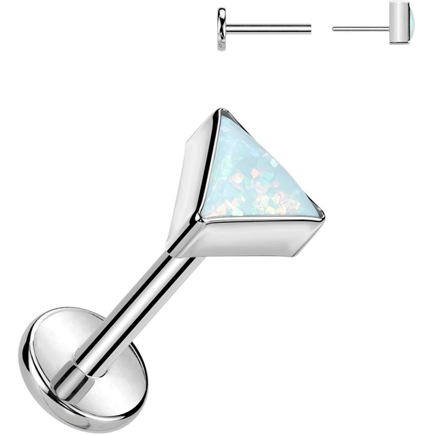 18G 5/16 White Synthetic Opal Triangle Medical Grade Titanium Flat Back Earring