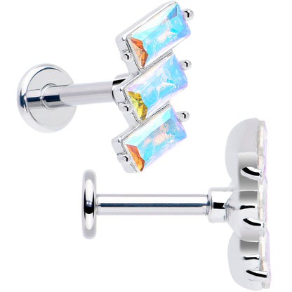 Titanium Flat Back Earring Set - Staggered Aurora CZ 16G