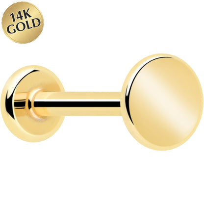 14k Solid Yellow Gold 3mm Disc Threadless Push In Flat Back Stud