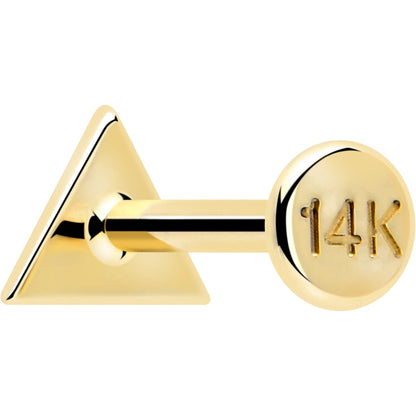 14k Solid Yellow Gold 3mm Triangle Threadless Push In Flat Back Stud