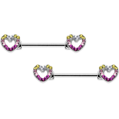 14G 9/16 Romance Gem Open Heart Barbell Nipple Ring Set