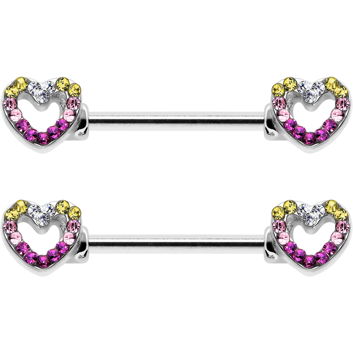 14G 9/16 Romance Gem Open Heart Barbell Nipple Ring Set