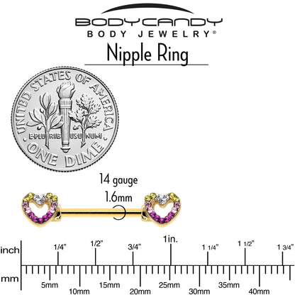 14G 9/16 Romance Gem Open Heart Barbell Nipple Ring Set