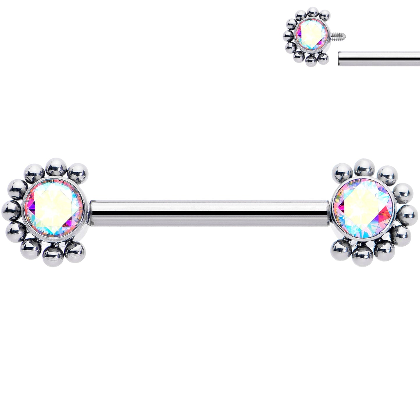 14G 9/16 Aurora CZ Gem ASTM F-136 Titanium Internally Threaded Nipple Ring