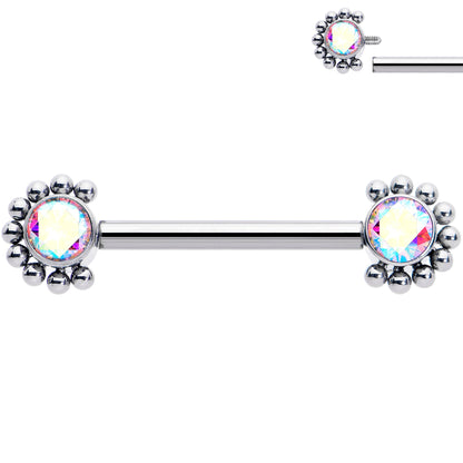 14G 9/16 Aurora CZ Gem ASTM F-136 Titanium Internally Threaded Nipple Ring