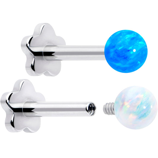 Titanium Reversible Flower Flat Back Stud 18G Synthetic Opal Ball