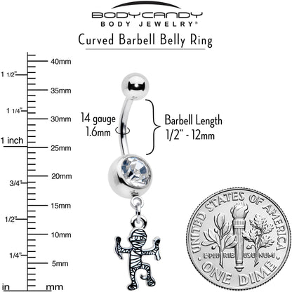 Clear Gem Two Tone Halloween Mummy Dangle Belly Ring