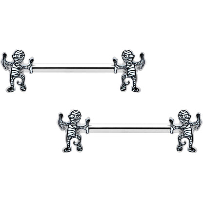14G 9/16 Two Tone Halloween Mummy Barbell Nipple Ring Set