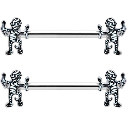 14G 9/16 Two Tone Halloween Mummy Barbell Nipple Ring Set
