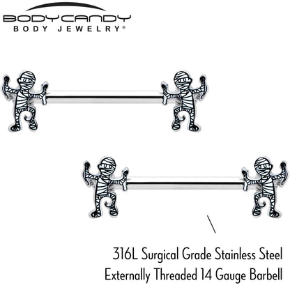 14G 9/16 Two Tone Halloween Mummy Barbell Nipple Ring Set
