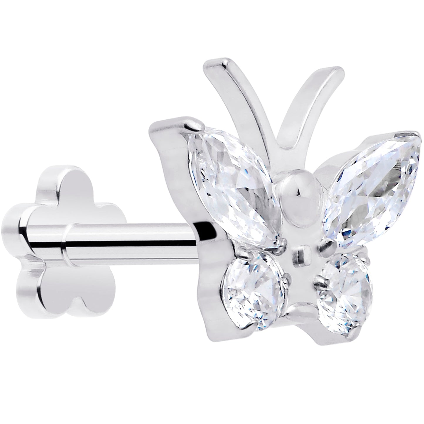 16G 5/16 Titanium Reversible Flower Threadless Gem Butterfly Labret Tragus